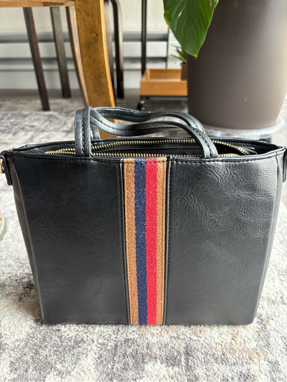 Black SASHA+SOFI Purse with Red and Blue Center Stripe